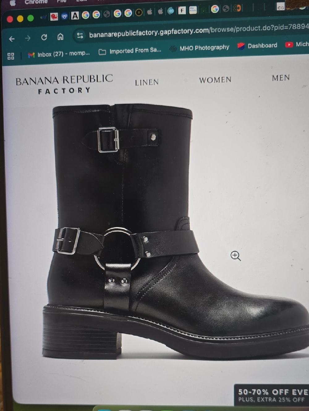 Banana Republic Factory Black Leather Harness Moto Boot Size 8